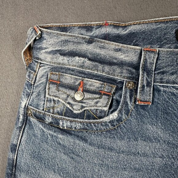 True Religion Ricky Jeans Mens 34x34 Distressed Relaxed Straight Rope Stitch Fla - Picture 7 of 16